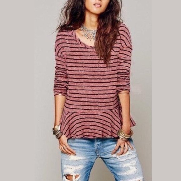 Free People We The Free Striped Peplum Thermal Top - Picture 1 of 6